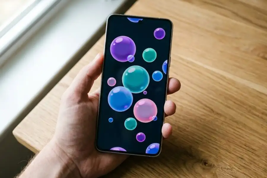 Android 13 Easter Egg Bubbles: How to Find and Play With the Hidden Emoji Screen 28 Android 13 easter egg bubbles floating on a phone screen with colorful Material You colors