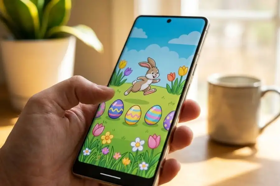 Android Hidden Game: How to Find and Play the Secret Easter Egg on Any Phone 9 Person holding an Android phone showing the hidden Easter egg game on screen