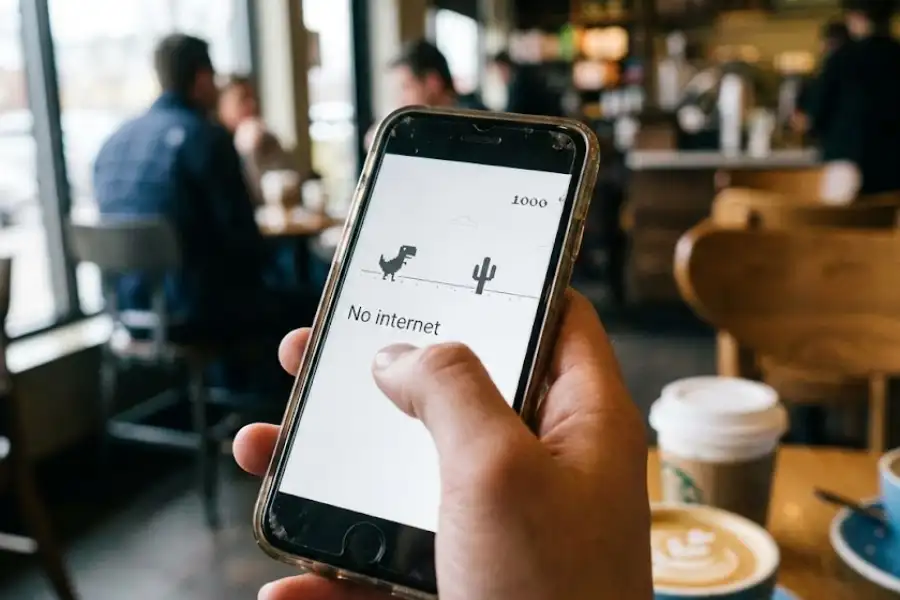 Android Hidden Game: How to Find and Play the Secret Easter Egg on Any Phone 4 Google Chrome dinosaur game running on an Android phone screen with cacti obstacles