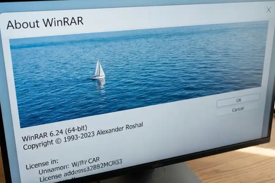WinRAR Hidden Easter Egg: How to Find the Secret Waves, Sailboat, and Falling Books 3 Small sailboat sailing across the ocean in the WinRAR About window easter egg