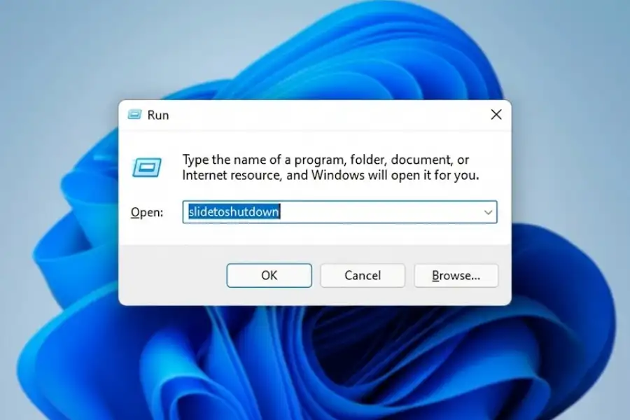 Slide to Shutdown Windows 11: 3 Easy Ways to Turn Off Your PC 2 Windows 11 Run dialog box with slidetoshutdown command typed in the text field