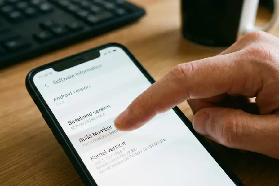 Person tapping Build Number on Android phone to enable Developer Options