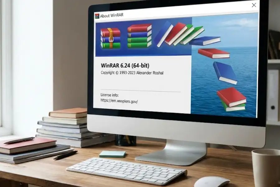 WinRAR Hidden Easter Egg: How to Find the Secret Waves, Sailboat, and Falling Books 4 WinRAR falling books easter egg showing the stack of books tumbling in the About window