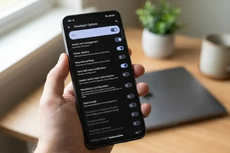 Android phone showing Developer Options menu on screen