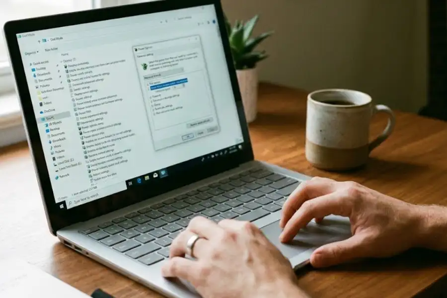 Laptop screen showing God Mode settings panel