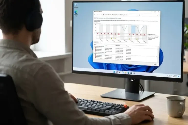 Windows Reliability Monitor: What It Is and How to Use It to Fix Crashes 12 Windows Reliability Monitor stability chart showing system health score on a Windows 11 desktop