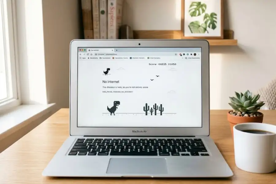 Google Chrome browser showing hidden easter eggs and secret games on a laptop screen