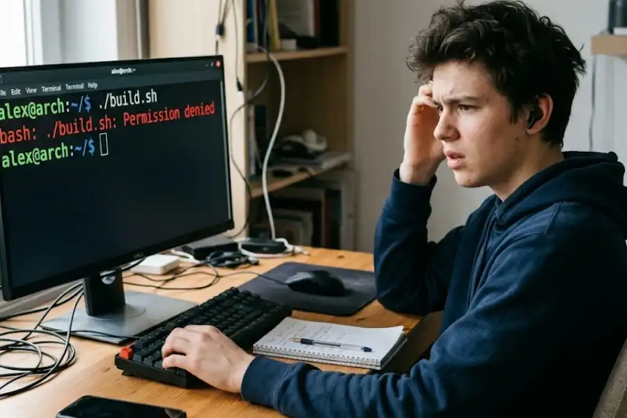 A beginner looking at a Linux terminal error on screen