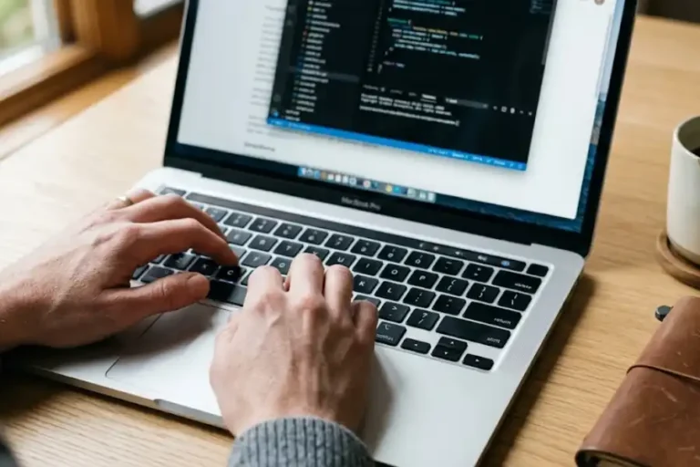 60+ Mac Keyboard Shortcuts Every User Should Know in 2026 15 Person typing code on a MacBook laptop with a coffee cup on a wooden desk