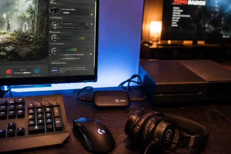 Elgato HD60 capture card connected to a gaming console with HDMI cables for a passthrough setup