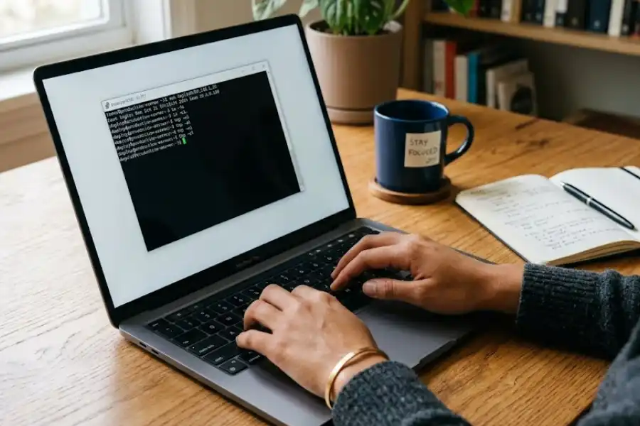 Person using PuTTY software on a Windows laptop to connect to a remote server