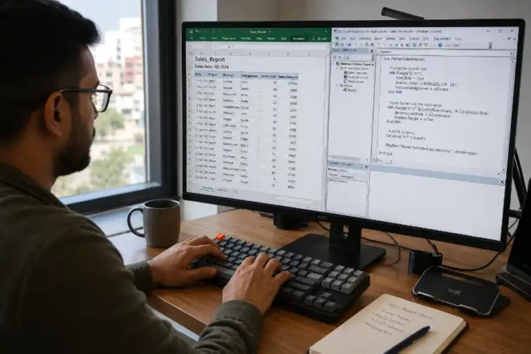 Excel VBA SaveCopyAs Without Macros: One-Click Keyboard Shortcut 15 Professional using a keyboard shortcut in Excel with the VBA editor open on screen