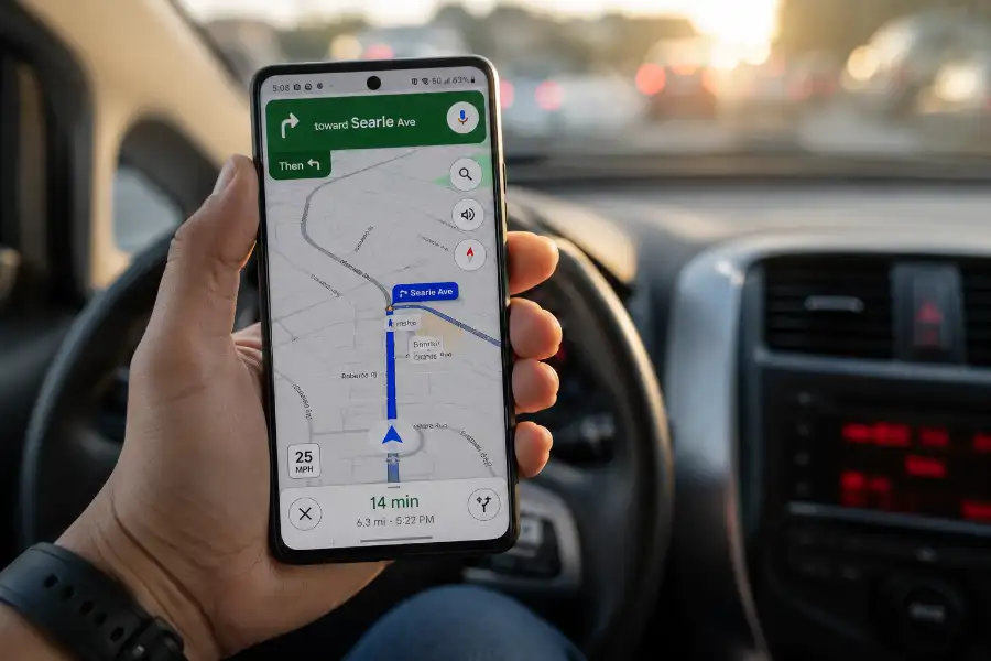 Google Maps Tips and Hidden Features: 27 Tricks for 2026 3 Hand holding a smartphone showing Google Maps navigation with hidden tips and features on screen