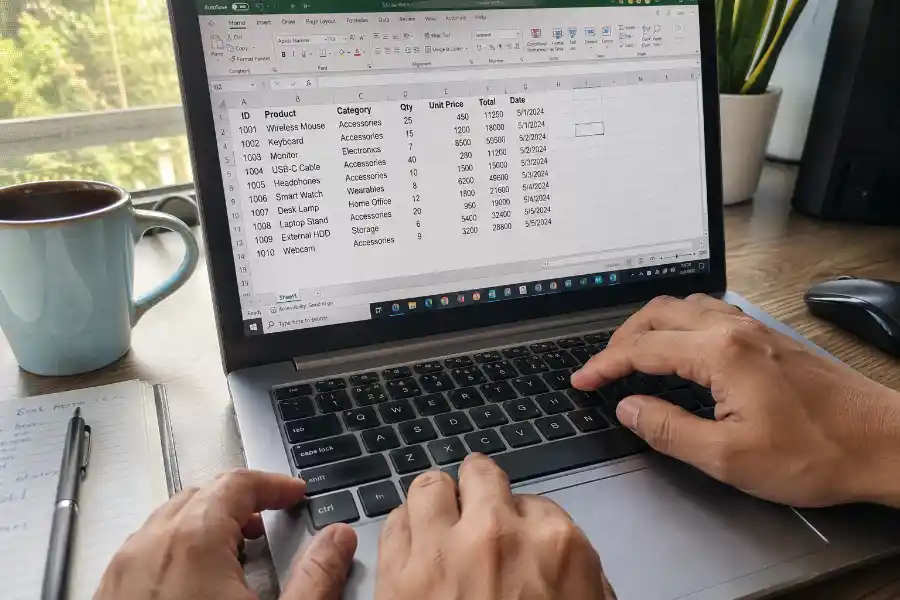 Shortcut Key for Inserting a Row in Excel (Windows & Mac) 1 Person using the shortcut key for inserting a row in Excel on a laptop keyboard