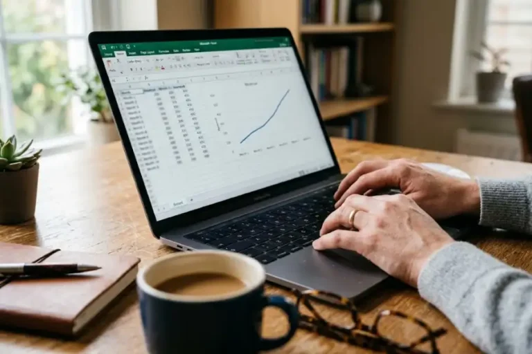 Annual compound growth rate formula in Excel shown on a laptop spreadsheet