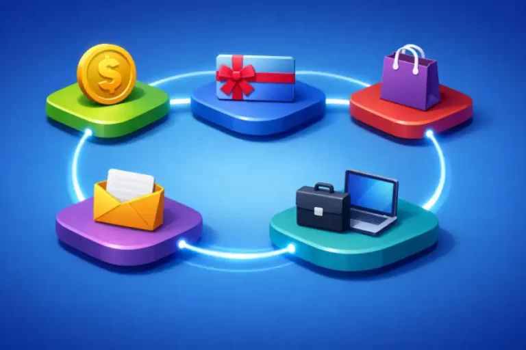 The Best Online Earnings Ecosystem: Top Platforms for Maximizing Your Digital Income 9 3D illustration of an online business workflow showing payments, orders, messaging, and work process connected in a circular flow.