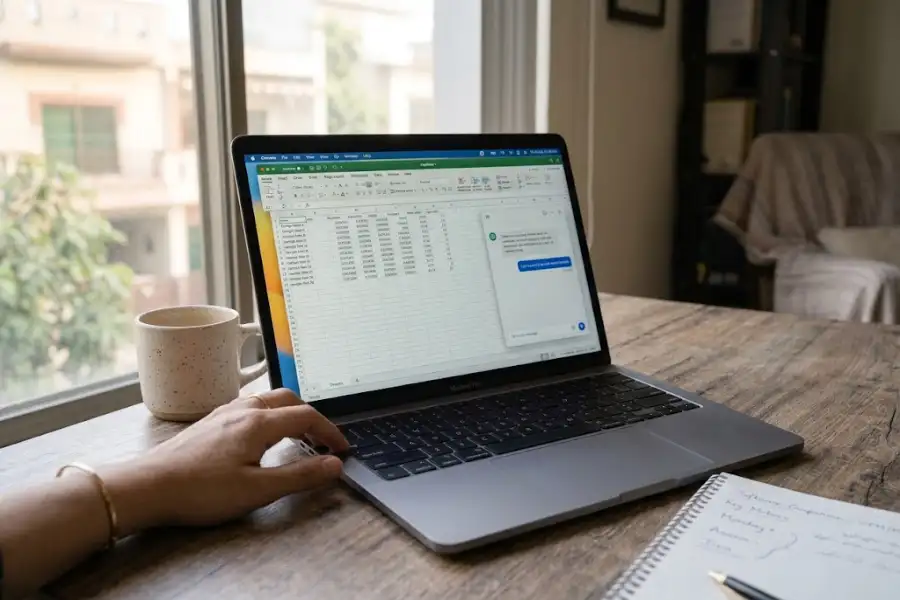 Person using the Ask Gemini shortcut on a MacBook to open a floating chat window