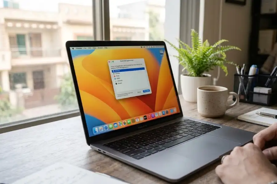 Mac laptop screen showing the Force Quit Applications window during a frozen app