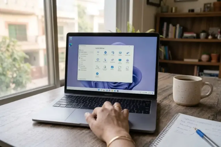 How to Access PowerShell God Mode on Windows 10 and 11? 8 Windows laptop on a desk showing the PowerShell God Mode Control Panel folder open on screen