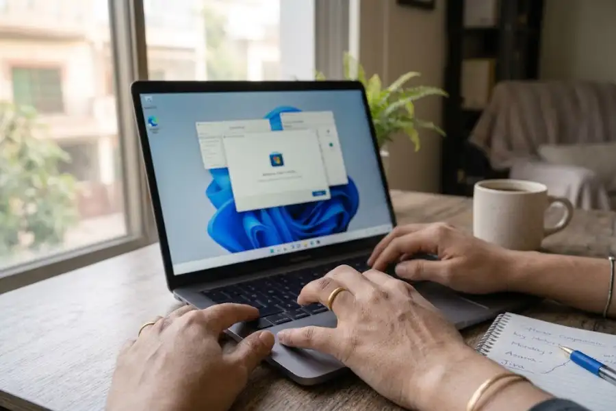 Hands pressing Alt and F4, the close the window shortcut key, on a laptop keyboard