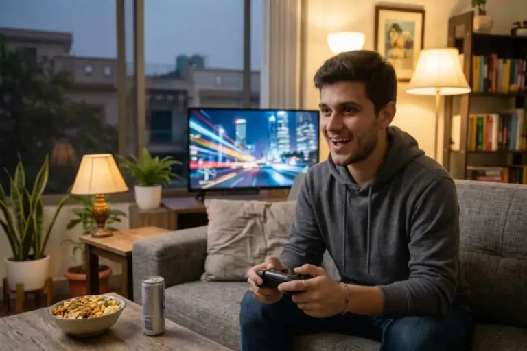 Player entering Saints Row 3 game cheats while playing on a TV at night
